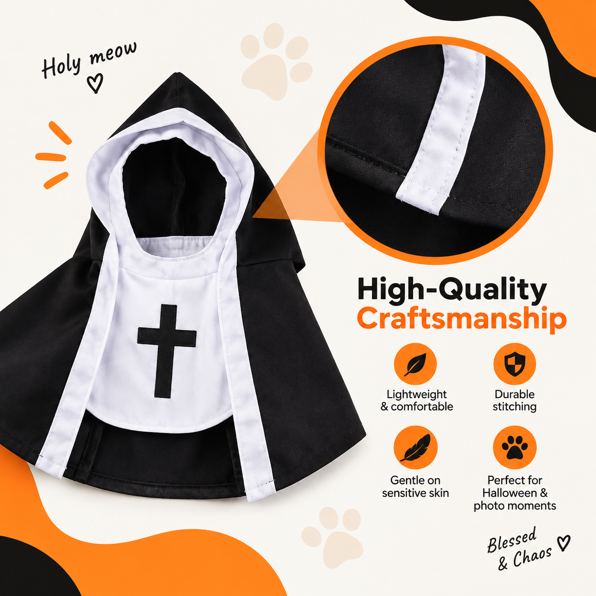BooTiqu™™ Nun Pet Costume | Cat Halloween Outfit - Multiple Sizes
