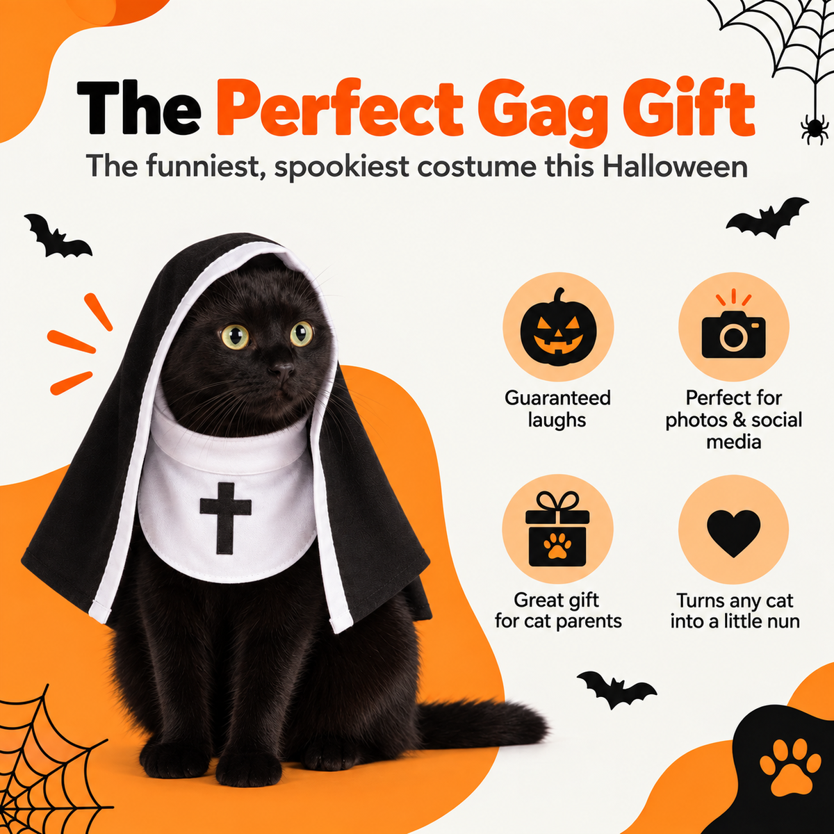 BooTiqu™™ Nun Pet Costume | Cat Halloween Outfit - Multiple Sizes