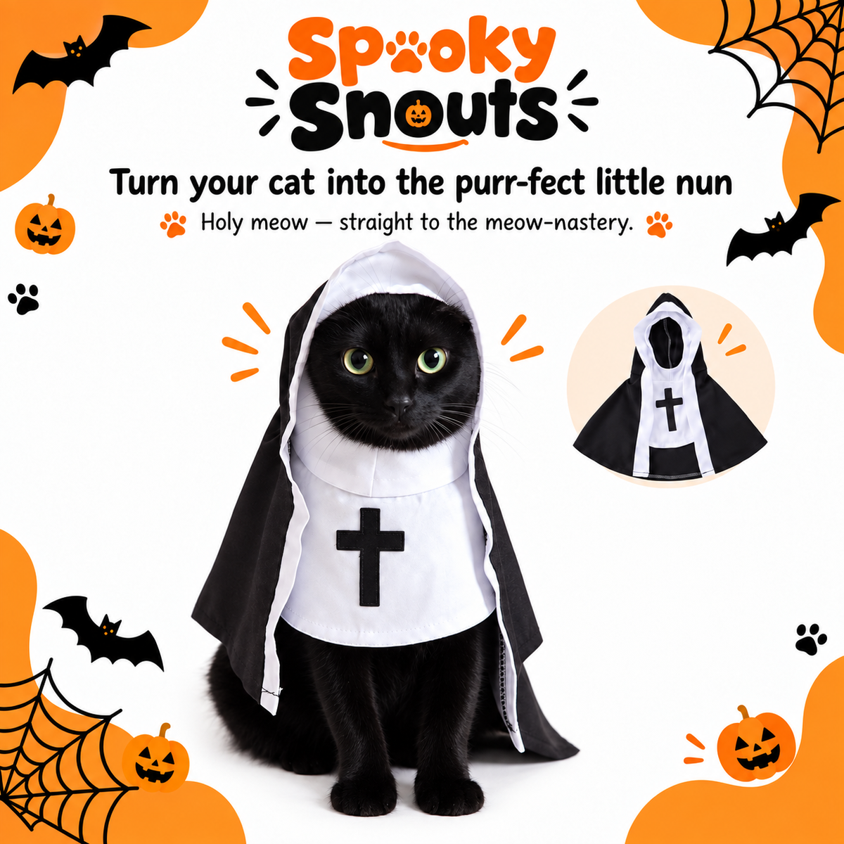 BooTiqu™™ Nun Pet Costume | Cat Halloween Outfit - Multiple Sizes